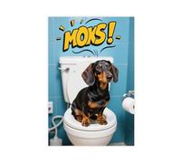 Cartoon Dachshund Sitting on The Toilet Canvas Poster Bedroom Decor Landscape Decor Gift 08x12inch(20x30cm)
