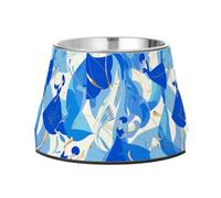 Cartoon Dancer Blue Dogs Food Bowl with Stand Stainless Steel Raised Cat Bowls for Slow Feed Cats Comfort Feeding