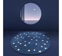 Cartoon Dark Blue With White Stars Round Rug Kids Playmat Children Crawling Carpet Non-slip Rug Bedroom Rug Washable Non Shedding Ø 80 cm