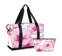 Cartoon Death Floral Light Peach Weekend Bag with Wet Pocket Adjustable Strap Gym Carry on Duffel Bags for Business Trips Multifunctional for Men Women