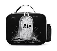 Cartoon Death RIP Reusable Insulated Lunch Bag Tote Handbag Leather Portable Cooler Bags for Men Women
