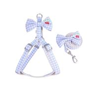 Cartoon decorative dog harness environmentally friendly buckle Japanese buckle pet traction suit comfortable and fashionable(Blue,M_BOW TIE)
