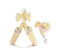 Cartoon decorative dog harness environmentally friendly buckle Japanese buckle pet traction suit comfortable and fashionable(Yellow,M_BOW TIE)