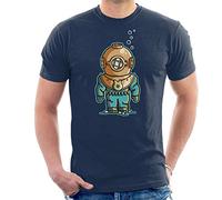 Cartoon Deep Sea Diver Under The Sea Men's T-Shirt Navy Blue