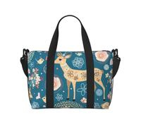 Cartoon Deer Flower Print Duffle Bag for Travel Foldable Carry-On Travel Bag, Luggage Flight Bags Weekend Bag for Women and Men
