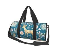 Cartoon Deer Flower Print Travel Duffel Bag, Foldable Gym Bag Overnight Weekend Bags for Women, Large Holdall Bag Cabin Bag for Sports and Travel