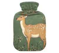 Cartoon Deer Green Travel hot Water Bottle with Soft Cover, 1L Warm Compress for Pain Relief, Arthritis, Bolsa Caliente para Dolores musculares