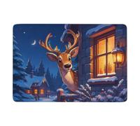 Cartoon Deer Looking Through Window Area Rug 150 x 100 cm, Soft Non Slip | Soft living room rug with easy hand-wash care; works well in smaller rooms; for lounge and reading spaces