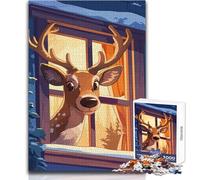 Cartoon Deer Looking Through Window Teenagers 1000 Piece Jigsaw Puzzle Fun Learning Cognitive Game Thoughtful Unique Present Selection Size 38x26cm