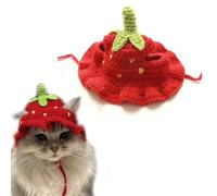 Cartoon Design Knit Cute Dog Hat Soft Rabbit Hat,，Apply to Pet Photo Suit,Festive Cat Costumes Halloween Christmas Holiday Party Cat Clothes Head Wear Accessories (Medium, Strawberry)