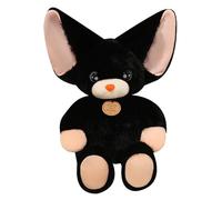 Cartoon Devon Rex Plush Toy Doll - Soft Stuffed Cat Plushie with Big Ears and Round Eyes, Realistic Black Cat Cuddle Doll for Kids or Bedtime Hugging, Decorative Animal Pillow, 30cm