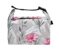 Cartoon Dianthus Silver Women Lunch Bags Insulated Girls Insulated Tote for Gardening Workers