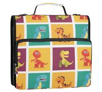Cartoon Dino 1.5 Inch 3 Ringing Documents Files Storage Bag with Shoulder Strap Laege Capacity for School and Office