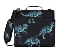 Cartoon Dino Blue Black 3 Ringing 1.5 inch Binder Organizer with Strap Multiple Pockets School Supplies Organizer for Middle School