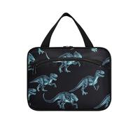 Cartoon Dino Blue Black Hanging Makeup Bag Travel Cosmetic with Hook, Designer Essential Skincare Bag for mom Bathroom maleta para maquillaje L