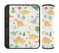 Cartoon Dino Colorful Pastel 2 Pack car seat Strap Covers, Release Stress to Your Neck and Shoulders, Seatbelt Covers for Airplane Airplane Bag 10x7.7 in Protector para cinturón