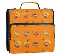 Cartoon Dino Spinosaurus Orange 1.5 Inch 3 Ringing Binder Organizer with Shoulder Strap & Handle Multi-Pocket for School