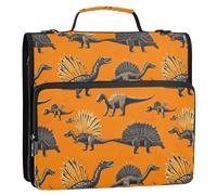 Cartoon Dino Spinosaurus Orangec 3 Ringing 1.5 inch Binder Zipper with Strap Waterproof for Middle Student