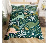 Cartoon Dinosaur Bedding Set 3D Dino Print Bedding for Kids Teens Jungle Dino Tree Botanical Duvet Cover Breathable Wild Animal Bedspread Cover Room Decor King Size