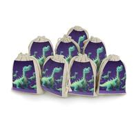 Cartoon Dinosaur Bunches Pocket Cotton And Hemp with Drawstring 8 Pieces Reusable Gift Bags Jewelry Pouch for Wedding DIY Craft Party (4.9 X 6.7 Inch)
