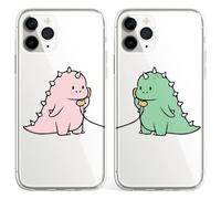 Cartoon Dinosaur Couple Phone Case Cover fit for iPhone 6 plus / 6s plus Cute Matching Couple Best Friends Cover Shockproof Clear TPU Rubber - Green Dino