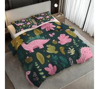 Cartoon Dinosaur Duvet Cover Sets, Leaves Cute Stegosaurus Dino Emperor Size Bedding Sets, Soft Reversible Microfiber Quilt Cover & 2 Pillowcases, Zipper Closure, Bedroom Decor BhT42