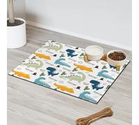 Cartoon Dinosaur Funny Pet Feeding Mat for Cat Dog Water Bowl Food Mats Colorful Dinosaur Pet Feeding Mats Absorbent Nti-Slip Contain Spills Protects Floors Placemat 43.1 x 76.2 cm