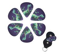 Cartoon dinosaur Guitar Picks 6 Pack, 0.46mm Thickness Celluloid Bass Pick with Leather Guitar Pick Holder Keychain Abstract Art Pics Plectrum for Acoustic Electric Guitar, Ukulele, Bass