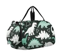 Cartoon Dinosaur Illustration Green Kids Duffel Bag with Shoes Compartment Multifunctional Travel Duffel with Adjustable Strap for Boys and Girls