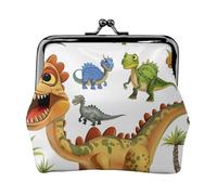Cartoon Dinosaur Images Print Coin Purse for Women Cute PU Leather Kiss-lock Change Purse Wallet, Black, One Size, Pattern