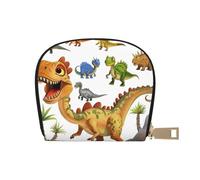 Cartoon Dinosaur Images Print Coin Purse Wallet for Men&Women, Cute Leather Credit Card Holder Zipper Mini Pouch Change Purses, White, One Size, Coin Purse