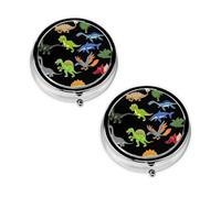 Cartoon Dinosaur Images Print Pill Box 3 Compartment Medicine Pill Case,Portable for Pocket Or Purse Pill Organizer Decorative Metal Medicine Vitamin Organizer Unique Gift