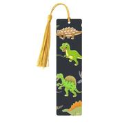 Cartoon Dinosaur Images Print Reading Page Markers Wooden Bookmarks, 5pcs Wood Bookmarks with Tassels, Gifts for Men Women