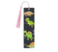 Cartoon Dinosaur Images Print Reading Page Markers Wooden Bookmarks, 5pcs Wood Bookmarks with Tassels, Gifts for Men Women