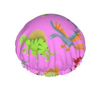 Cartoon Dinosaur Images Print Various Activities Shower Cap Reusable Soft And Lightweight Bath Hair Cap Long Hair