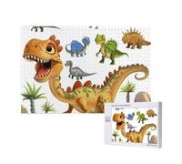 Cartoon Dinosaur Images Printed 1000 Pieces Jigsaw Puzzle with Storage Box, Wooden Puzzle for Adults and Kids, Family Fun Decorative Game, 75x50 CM