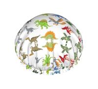 Cartoon Dinosaur Images Printed Bathing Cap, Dual Layer Hair Protector, Elastic Hair Cover For Washing Face, 10.6in/27cm