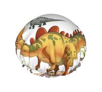 Cartoon Dinosaur Images Printed Double-Layer Waterproof Shower Cap - Reusable Spa & Face Mask Bathing Hat for Travel, Home Care & Beauty Routine