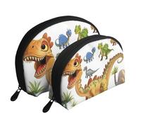Cartoon Dinosaur Images Printed Makeup Bags 2-Piece Portable Shell Travel Toiletry Bag Cosmetic Organizer Bag for Women