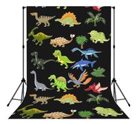 Cartoon Dinosaur Images Printed Portrait Backdrop, Non Reflective Polyester Screen, Smooth Background for Recording