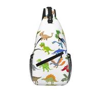 Cartoon Dinosaur Images Unisex Chest Sling Bag With Multi-Pocket Design,Large Capacity Crossbody Bag Durable Polyester Adjustable Strap For Daily Commute Travel