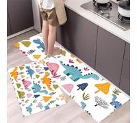 Cartoon Dinosaur Kitchen Mats Sets, 2 Piece Colorful Dinosaurs Kitchen Rugs, Waterproof Non-slip Anti-Fatigue Home Runner Washable Standing Floor Mats 40x60cm+40x120cm Multicolor