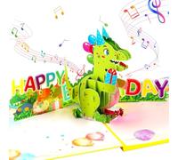 Cartoon Dinosaur Music Playing Pop Up Happy Birthday Greeting Card with LED Light,Love Gift for Adult and Kid with Blank Note Card & Envelope, Celebration for Daughter, Son, Mom, Dad