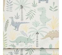 Cartoon Dinosaur Pastel Teal Yellow Green Blue White Childrens Smooth Wallpaper