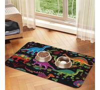 Cartoon Dinosaur Pet Feeding Mat Absorbent Pu Leather Dog Cat Food Mats Contain Spills Protects Floors, Anti-Slip Rubber Backing Dog Bowl Mats Easy Clean Pet Placemats 40x60cm