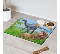 Cartoon Dinosaur Pet Feeding Mat for Cat Dog Water Bowl Food Mats Dinosaur Pattern Pet Feeding Mats Absorbent Nti-Slip Contain Spills Protects Floors Placemat 60.9 x 81.2 cm