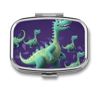 Cartoon Dinosaur Pill Box 2 Compartments Portable Travel Pill Case Mini Medicine Organizer for Pocket Purse Metal Waterproof Medicine Container Holder Vitamin Fish Oil