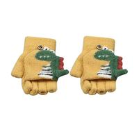 Cartoon Dinosaur Print Knitted Warm Convertible Flip Mittens Top Fingerless Children's Winter Gloves Kids Gloves Mittens Knitted Flip Half Finger Gloves (Yellow, One Size)