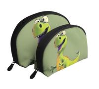 Cartoon Dinosaur Printed Makeup Bags 2-Piece Portable Shell Travel Toiletry Bag Cosmetic Organizer Bag for Women