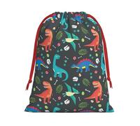 Cartoon Dinosaur Printing Soft Drawstring Gift Bag With Red Ribbon Durable For Christmas Halloween For Adults Gifting